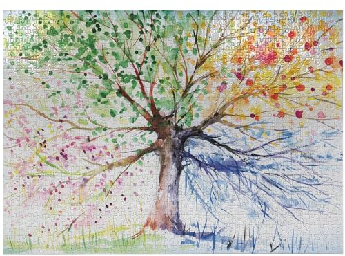 ABAKUHAUS Baum Puzzle, 4 Jahreszeiten Bunte, Heirloom-Qualität lustige Aktivität für die Familie langlebiger Karton, 1000 Stücke, Mehrfarbig