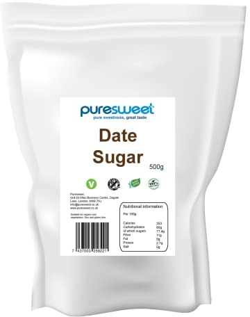 Puresweet 100% Date Sugar 500g, Non GMO, Recyclable Pouch (due to the nature of this product it will not disolve the same way as sugar).
