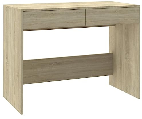 vidaXL Engineered Wood Desk in Sonoma Oak - Home or Office Desk with 2 Drawers and Spacious Tabletop.