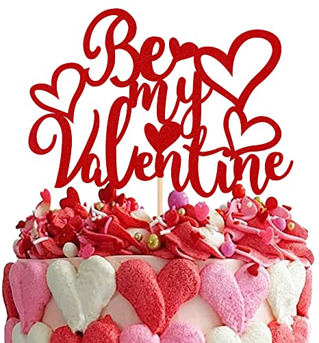 1 Stück Be My Valentine Cake Topper mit Glitter Sweet Love Heart Valentine's Day Kuchendekoration Happy Valentine's Day Theme Hochzeit Braut Dusche Geburtstag Party Cake Decorations Zubehör Red