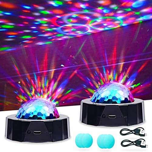 Bonlux Multi Colour Mini Disco Ball Light - Portable LED Sound Activated DJ Lights, 2-Pack USB Rechargeable for Parties, Home, Kids, Car, DJ, Bar, Christmas - Black
