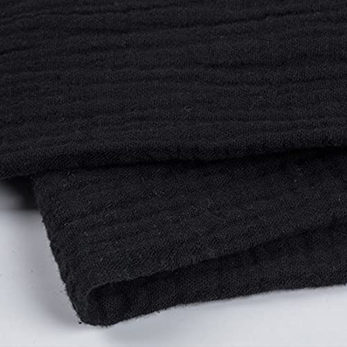 EDGEAM Baumwollstoff Musselin Stoff Double Gauze Breite 135cm Baumwolle Musselin Stoff Meterware (Schwarz, 100 x 135 cm)