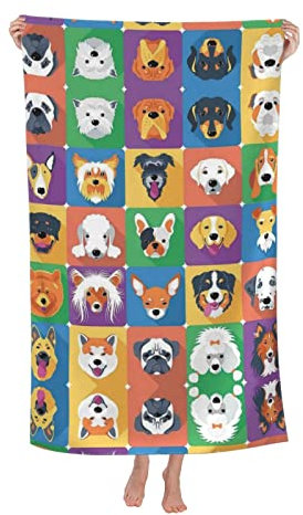 BVMPRS Großes Strandtuch mit Hundemotiv, Mikrofaser, schnelltrocknend, super saugfähig, dünne Decke für Schwimmen, Badezimmer, Reisen