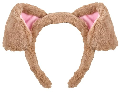 Balinco Hundeohren Kostüm, Hundekostüm Braun, Karneval Kostüm Tier, Faschingskostüm Hund, Hunde Haarband, Hündchen Ohren Haarreif, Rosa Plüschohren