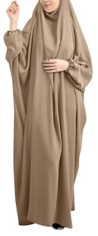 callmo Gebetskleidung FüR Frauen,Muslimisches Kleid für Damen zweiteilig Gebetskleid mit Hijabs Niqab Gesichtsbedeckung weich atmungsaktiv Lange Ärmel islamische Kleidung türkisches Kleid
