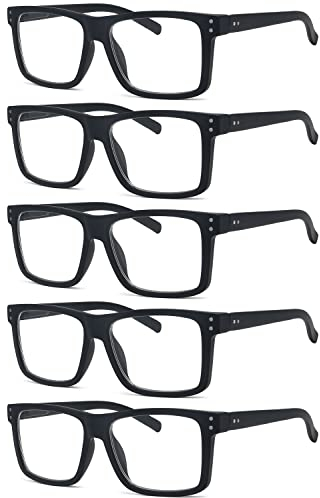 Eyekepper 5er-Pack Damen und Herren lesebrillen mit Große Quadratische Gläsern und Federscharniere - Schwarz +1.75