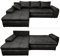 Vintage Ecksofa mit Schlaffunktion und Bettkasten 266x186 cm, Wellenunterfederung, Ottomane links, gemütliche Lounge Couch mit Mikrofaser-Stoff in Leder-Optik Schwarz / 18016
