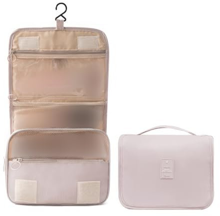 Qwesure Xixi Sac de voyage Trousse de toilette avec crochet portable Grande capacité pour femme Séparation sèche et humide Sac à main, Abricot, décontracté