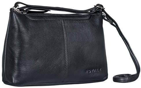 ROYALZ Missouri Elegante Kleine Schultertasche Damen Leder Vintage Umhängetasche Mini Damenhandtasche Crossbody Bag;Farbe:Schwarz