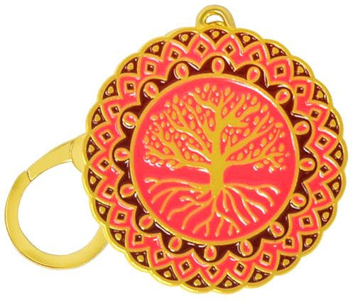 Juanxian Feng Shui 2024 Rose Red Life Tree Round Card Buckle Tree of Life Keychain To Boost Reducing Energy w5477, rot, 11*4.5cm