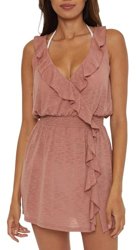 BECCA Damen Breezy Basics Kleid, Rüschenausschnitt, Strandvertuschungen Überwurf für Schwimmbekleidung, Blush, Groß