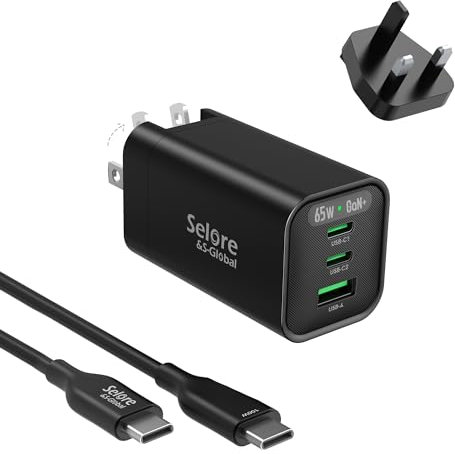 65W USB C Charger Plug with 4ft Cable MacBook Charger 3-Port Fast GaN Wall Power Adapter Support PPS/PD3.0 65W/45W for Laptop MacBook Pro/Air, iPad Pro, iPhone15/14/Pro, Galaxy S23/S22, Dell XPS 13
