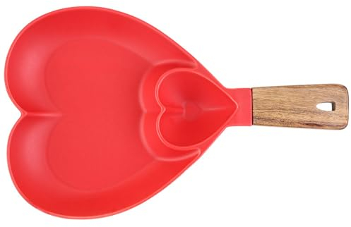 soulnioi Heart Shape Chip and Dip Bowl,Chip and Dip Platter Tray with Wooden Handle,Nacho Tray Dip Dishes,Reusable Party Serving Trays and Platters,for Salads,Breakfast,Burger Plate Red