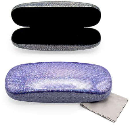 TRUEIN 2 Pezzi Custodia Rigida per Occhiali, Astuccio per Occhiali in Pelle PU, Custodia per Occhiali Glitterata con Panno per la Pulizia, Portaocchiali per Occhiali per Donne Bambini