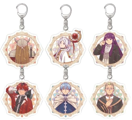 6 x Acryl-Schlüsselanhänger Frieren: Beyond Journey's End Frieren/Stark/Farn, Anime-Schlüsselanhänger für Männer und Frauen, Schlüsselbörse, Rucksack, Auto, Charms, Cartoon-Hänge-Ornament, 6 Stück.,