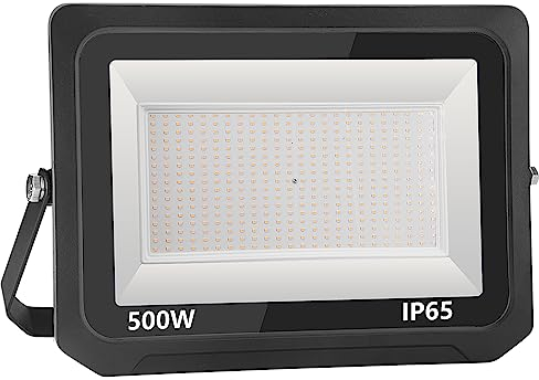 LED Strahler Außen Fluter: 500W Superhell Scheinwerfer 3000K Warmweiß 50000LM - IP65 Wasserdicht Verstellbar mit Bügel für Garten, Garage