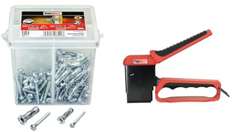 Molly M71020X-XJ Seau de 100 Chevilles, Gris & M71921-XJ Kit de Pince + 40 Chevilles métalliques à Expansion (4 x 33 mm et 5 x 36 mm) et Pince, Roug et Noir