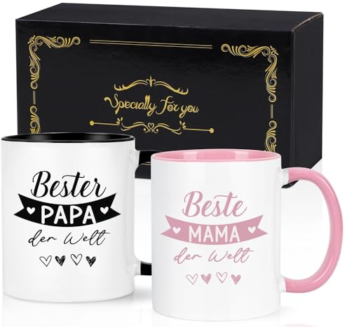 Joymaking Tasse Bester PAPA MAMA der Welt, Geschenkidee für Papa MAMA zum Geburtstag, Vatertag,Muttertag, Weihnachtsgeschenke für Elten Kaffeetasse, 320ml Schwarz Rosa