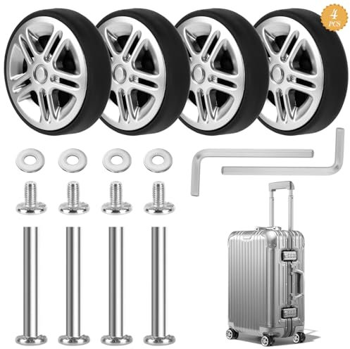 NZZVNZ 4 Stück Ersatz Rollen für Koffer 50x11mm - Schwarz - Thermoplastischer Gummi und Metall - Kofferrollen Ersatz Wheels für Gepäck Koffer Trolleys