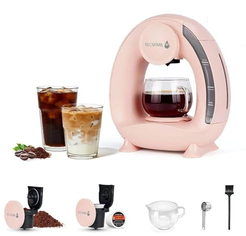 RECAFIMIL MINI Q - Cafetera 2 en 1 de una sola porción, prepara K-Cups o café molido (4-8 onzas), cafetera americana compacta con filtro reutilizable (rosa)