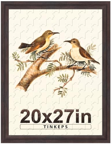 Tinkeps 20x27 Picture Frame Walnut Brown with Black Back Board Curved Extra Wide Edges, Wooden Vintage Style Puzzle Frame 20x27 for Wall Decor.
