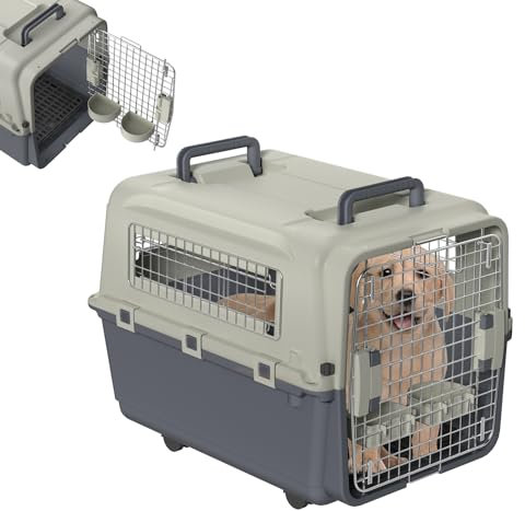 XINZI Hundetransportbox Flugzeugbox Reisebox für Hunde & Katzen 80x57x70 cm, Transportbox mit Sicherheitsverriegelung & Räder, Haustier Transportbox für Auto, Flugzeug & Reise, bis 20 kg