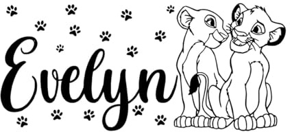 Personalisierter Name Wandaufkleber Simba Nala Der König der Löwen benutzerdefinierte Vinyl Aufkleber Cartoon Schablone Kinder Schlafzimmer Art Decor-XL-78x171cm-Black