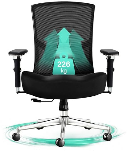 Blue Whale Großer und hoher Bürostuhl 200KG, Ergonomischer übergroßer Mesh-Schreibtisch-Stuhl, Hochleistungs-Computer-Stuhl mit hohem Rücken mit breitem dickem Sitzkissen, 4D Armlehnen
