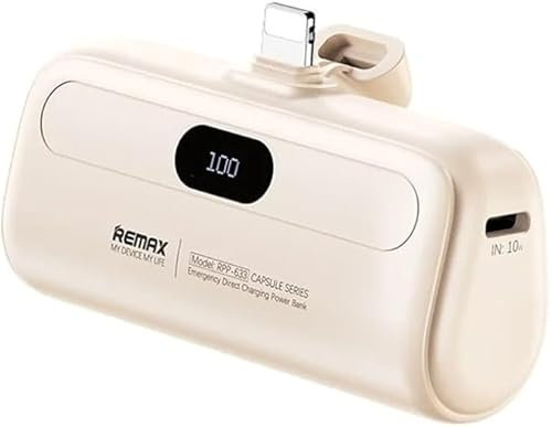 Batteria esterna USB-C 5000 mAh, ricarica rapida 18,5 W 2,0 A, mini power bank con display LCD, compatibile con iPhone 15/15 Pro, iPhone 14/13/12/11, Samsung S23/S22/Note, Huawei (bianco Lightning)