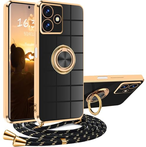 Coque pour Xiaomi Redmi Note 14 5G avec Cordon, Coque pour Redmi Note 14 5G avec Collier Silicone Housse 360° Voiture de Bague Magnétique Antichoc Étui Lanyard Cover Téléphone Portable Protection Case