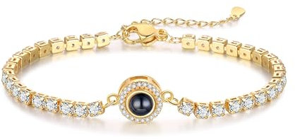 LoLaTide Personalisiertes Armband mit Bild Im Stein Benutzerdefinierte Foto Armbänder Silber/Roségold/GoldGeschenke für Herren Damen der Erinnerung (Gold)