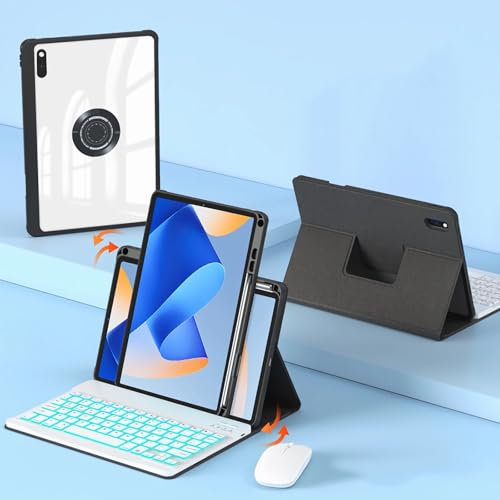 JZCZMCE Custodia con Tastiera per Huawei MatePad 10,8 Pollici, Rotazione di 720°, 7 Colori Retroilluminati, Tastiera Magnetica Staccabile Senza Fili con Mouse Bluetooth,Nero