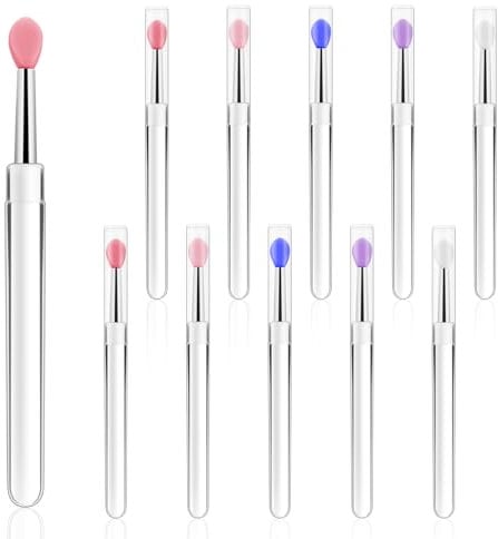 10 Pcs Lip Mask Applicator Silicone Lip Scrub Brush Lipstick Applicator Wands Reusable Lipstick Brushes Tool with Caps Makeup Beauty Scrubber Kits for Applying Mask Oil, Gloss, Balm (5 Colors)