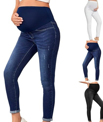 Jean Grossesse et Femme Enceinte Coupe Slim Bandeau Haut Stretch et Confortable Jeans Enceinte Skinny Push up Fesse
