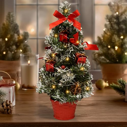 Mini Weihnachtsbaum, 40cm Weihnachtsbaum Klein, Kleiner Weihnachtsbaum mit Beleuchtung, Künstlicher Weihnachtsbaum Klein LED, Geschmückter Weihnachtsbaum für Tischdeko, Weihnachtsdeko, Zuhause, Büro