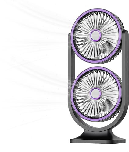 Sinmaklin Desk Fan, Portable USB Rechargeable Fans with 5 Speeds Options and Adjustable Night Light, Dual Fan 360° flip, Cooling and Quiet Desktop Fans for Bedroom/Office/Home/Camp - Gery