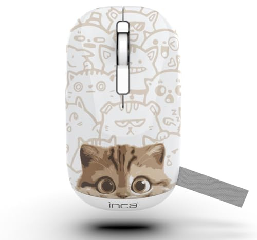 İnca Kabellos Maus mit Katzendesign, Funkmaus IWM-242K, DREI Modus: Bluetooth 5.4 + Bluetooth 5.4 + 2.4G Wireless Optical Mouse, 800/1200/1600 DPI Ergonomische Leise Maus für Laptop, Mac, PC