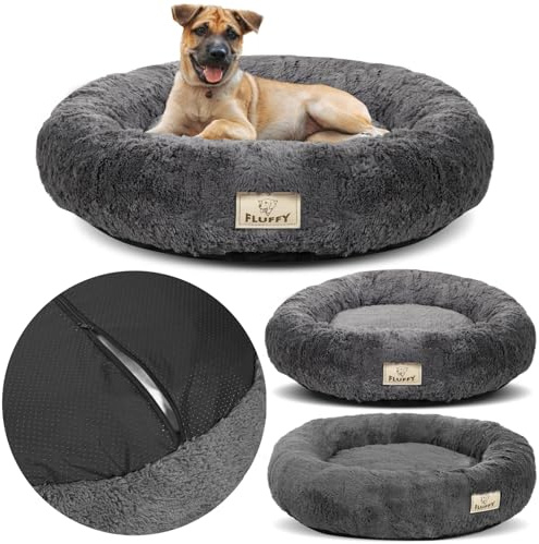 KING DOG Hundebett rundes Kuschelbett XL 100 cm weiches Hundekissen mit Plüsch Bezug herausnehmbares Innenkissen Rutschfester Boden waschbar