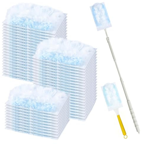 62 Pezzi Di Cattura Polvere, Piumino Magnetico Monouso per Spolverare, Spolverino Telescopico, Piumino per Spolverare per Pulire Polvere, Capelli E Macchie (60 Pezzi Di Ricambio + 2 Maniglie)