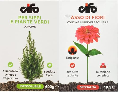 Concime idrosolubile per siepi e piante verdi 600 g & Asso di Fiori Concime in Polvere solubile per tutte le piante da balcone giardino ed orto 1 Kg