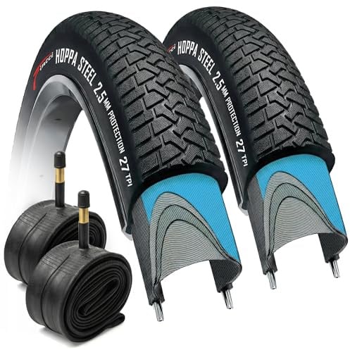 Fincci BMX Faltreifen 20 Zoll 20x2.10 ETRTO 56-406 mit AV-Schlauchset 27TPI | 2,5 mm Nylon-Pannenschutz und 27 TPI für zuverlässigen Grip bei Fahrten mit Kinderfahrrad, Faltrad, Trike sowie Freestyle-BMX