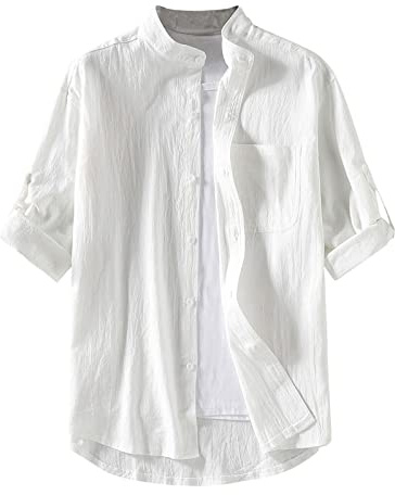 Chemise Homme Manches Courtes Tee Shirt Coton Tenue Plage Lin Vetement Été T Casual Business Chemisette Leger Décontractée Hawaienne Élégant