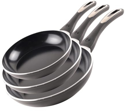 MasterChef Set di padelle antiaderenti, 3 padelle antiaderenti da 20 cm, 24 cm, 28 cm, a induzione, compatibili con tutti i piani cottura, in alluminio forgiato resistente e durevole, manici