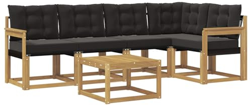 vidaXL Outdoor-Sofagarnitur mit Kissen 6 pcs Weiß und Schwarz, Akazien Outdoor Sofa Set, modische Möbel für Terrasse, wetterfester Couch, entspannende Sitzgruppe im Garten