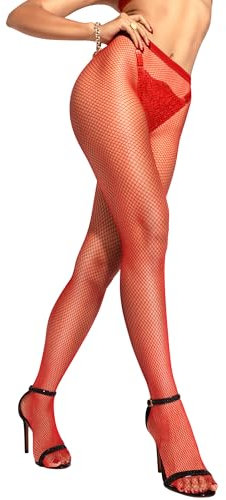sofsy Pantimedia de Red de Redecilla de Pesca de Rejilla Tight High Cintura Medias de Red de Nylon Red 3/4 - Medium/Large