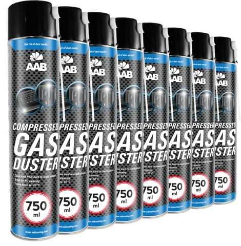 AABCOOLING AAB Druckluftspray 8 x 750ml, Druckgasreiniger, Druckluft aus der Dose für Tastatur, PC, Keyboard, Bildschirmen, Spielekonsolen, Kopierer, Druckluftreiniger, Air Duster, Reinigungsspray