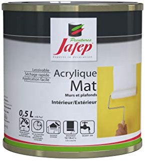 Peinture Acrylique Finition Mate 0,5L - Couleur Jaune Canard - Surface entre 6 et 7 m² - Multi Supports - Sèche Rapidement - Peinture Murale - Utilisation Intérieur et Extérieur - Jafep