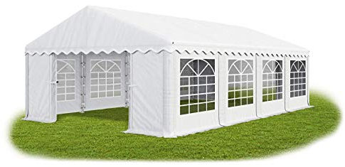 Das Company Partyzelt 3x4m - Wasserdichtes Faltpavillon Weiß - Gartenpavillon mit Seitenteilen - Stabiles PVC 240g/m² - Klappbar - Universalzelt mit Moskitonetz