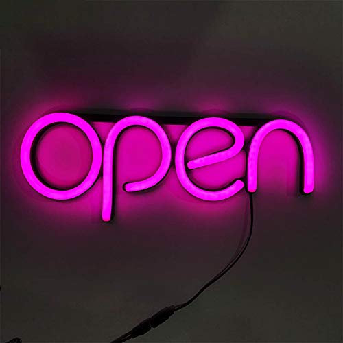 MOOUK Panneau lumineux LED ouvert, panneau lumineux néon publicitaire publicitaire pour bar, publicité commerciale, bureau, magasin, restaurant (rose)