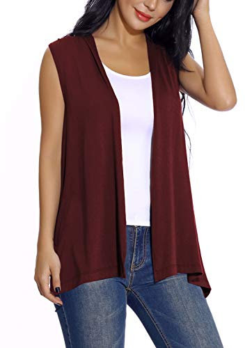 Veste sans Manches à Manches Longues pour Femmes, Gilet Léger et Léger (XL, Wine Red)